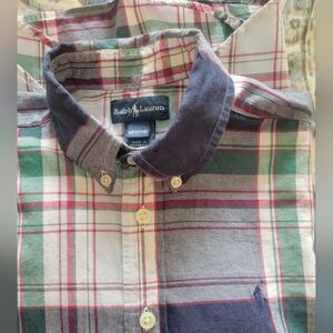 Boy short sleeve plaid shirt buttonup red blue green white 12/14 RALPH LAUREN